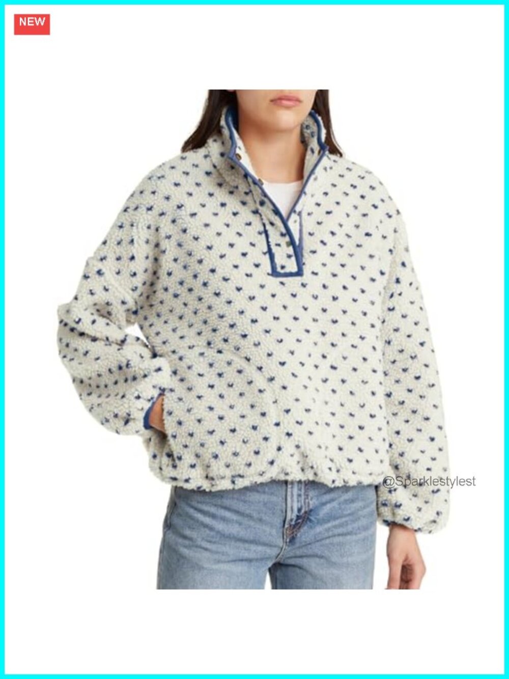 Fleece Sherpa Pullover Sweatshirt High Neck Fuzzy Warm Outerwear Pockets